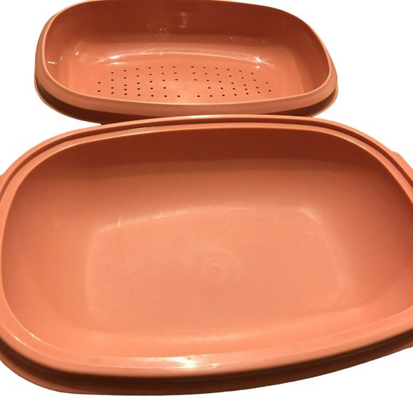 Vtg Tupperware Steamer Set Microwave 3pc Salmon Pink - Picture 4 of 6